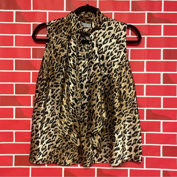 Kasper Jackets & Blazers - Kasper satin finish leopard cheetah animal print tank top front tie career wear